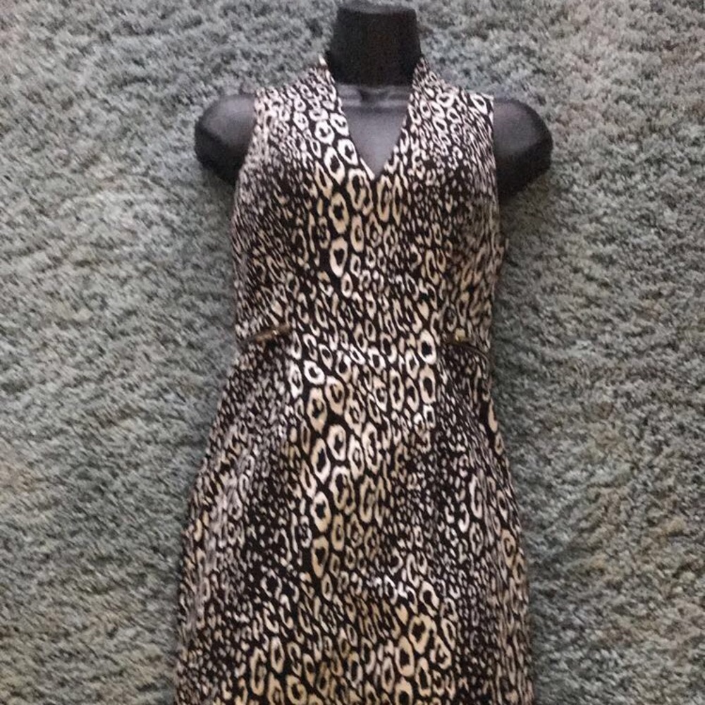size 0 structured dress white blk leopard print